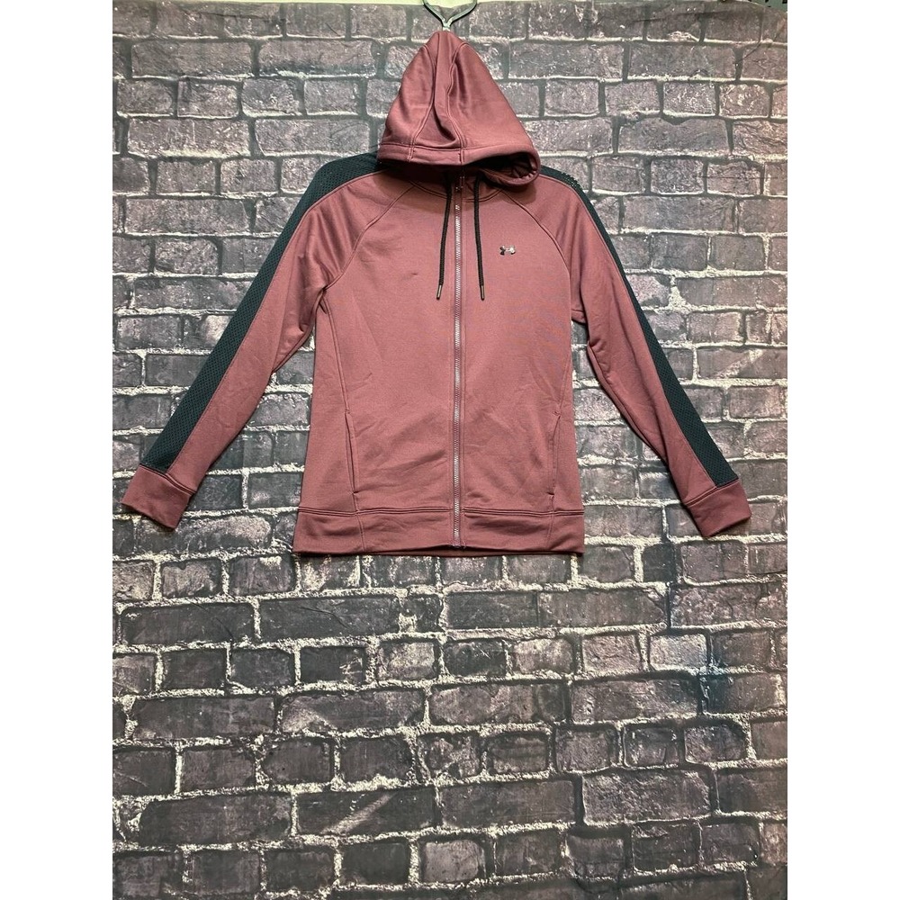 Under Armour Hoodie Womens Small Red Black Vented Full Zip Gym Yoga Training